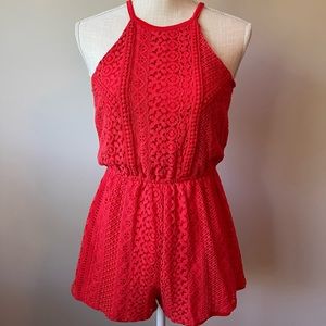 Miami, red, XS romper, lace detail